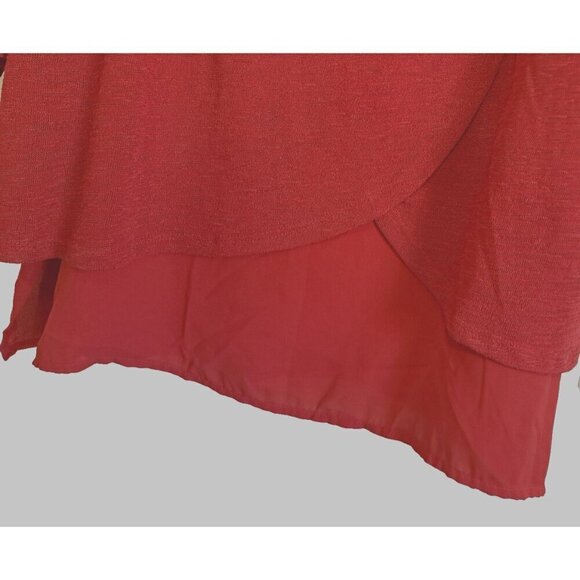 Chico's 3 (XL) Women's Red 3/4 Sleeve Textured Scoop Neck Layered Tunic Top - Picture 4 of 7